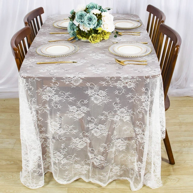 Alt view image 7 of 7 - Lace Tablecloth Rectangular 60x120-Inch White Lace Overlays | Rustic Table Cloth Runner Thanksgiving Tablecloth Floral White Lace Table Cloths for Wedding Decorations Picnic Table Cover
