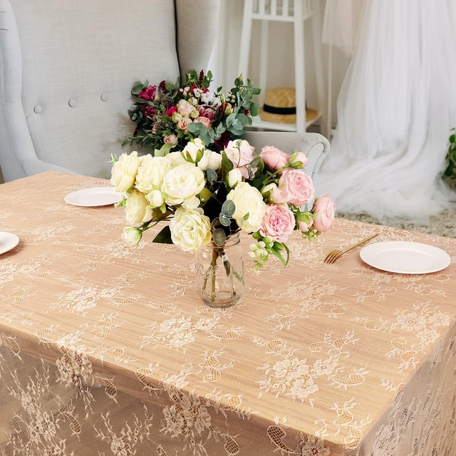 Alt view image 3 of 7 - Ivory Lace Tablecloth 60 X120 Inches Vintage Tablecloth Sheer Overlay Rectangle Floral Embroidered Lace Table Cloths for Rustic Boho Wedding Bridal Shower Outdoor Party Reception Decoration