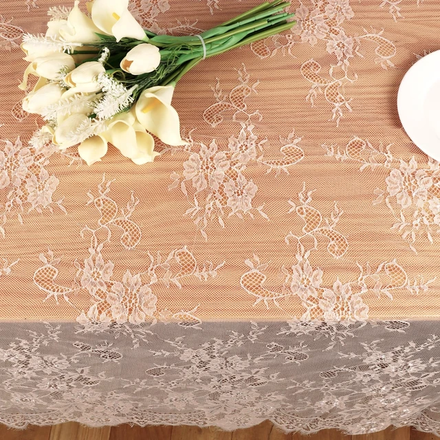 Alt view image 2 of 7 - Ivory Lace Tablecloth 60 X120 Inches Vintage Tablecloth Sheer Overlay Rectangle Floral Embroidered Lace Table Cloths for Rustic Boho Wedding Bridal Shower Outdoor Party Reception Decoration