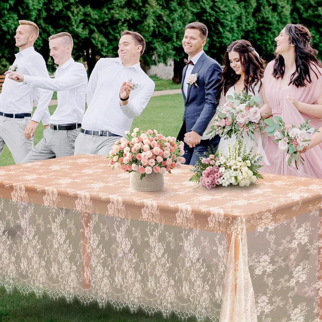 Alt view image 5 of 7 - Ivory Lace Tablecloth 60 X120 Inches Vintage Tablecloth Sheer Overlay Rectangle Floral Embroidered Lace Table Cloths for Rustic Boho Wedding Bridal Shower Outdoor Party Reception Decoration