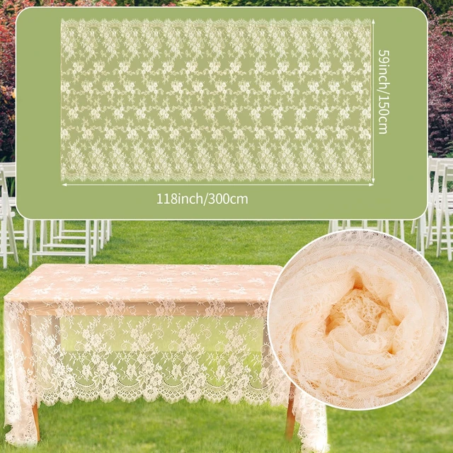 Alt view image 7 of 7 - Ivory Lace Tablecloth 60 X120 Inches Vintage Tablecloth Sheer Overlay Rectangle Floral Embroidered Lace Table Cloths for Rustic Boho Wedding Bridal Shower Outdoor Party Reception Decoration
