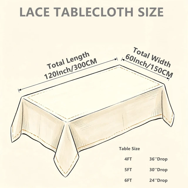 Alt view image 3 of 6 - Lace Tablecloth 60x120 Inch Rectangle Embroidered Vintage Overlay | Boho Wedding Decor, Sheer Rustic Design for Wood Tables, Soft Polyester Lace Fabric, Washable for Party, Photography, Dining