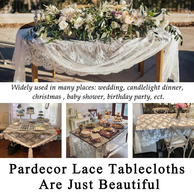 Alt view image 6 of 6 - Lace Tablecloth 60x120 Inch Rectangle Embroidered Vintage Overlay | Boho Wedding Decor, Sheer Rustic Design for Wood Tables, Soft Polyester Lace Fabric, Washable for Party, Photography, Dining
