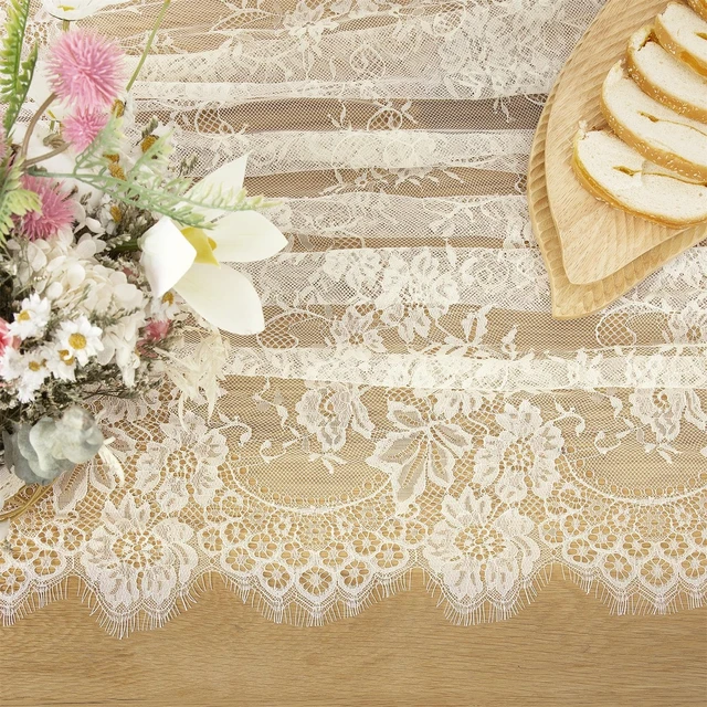 Alt view image 5 of 6 - Ivory Lace Tablecloth 60 X120 Inches Rectangle Vintage Embroidered | Bridal Wedding Tablecloths Sheer Overlay for Rustic Outdoor Party Reception Home Decor