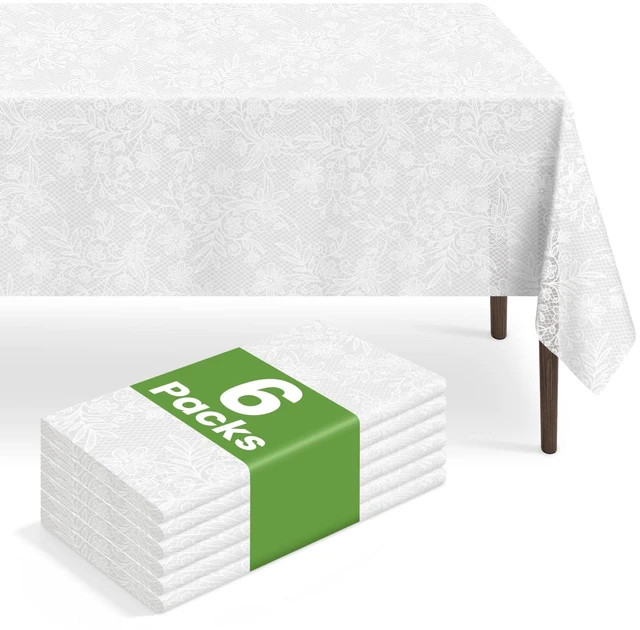 Main image of 6 Pack Disposable Plastic Lace Tablecloth, 54 x 108 Inch | Rectangular White Table Cloth, Waterproof Table Cover for Birthday Party, Wedding, Baby Shower, and Outdoor Picnic