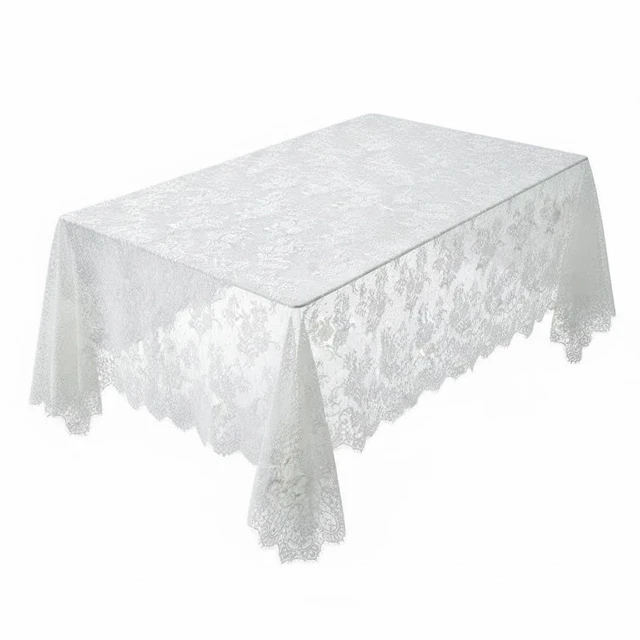 Main image of White Lace Tablecloth, 120x60 Inch Rectangle Table Cloth, Vintage Embroidered Floral Lace Cover for Wedding Baby Shower Bridal Birthday Decor, French Rustic Farmhouse Kitchen Table Topper