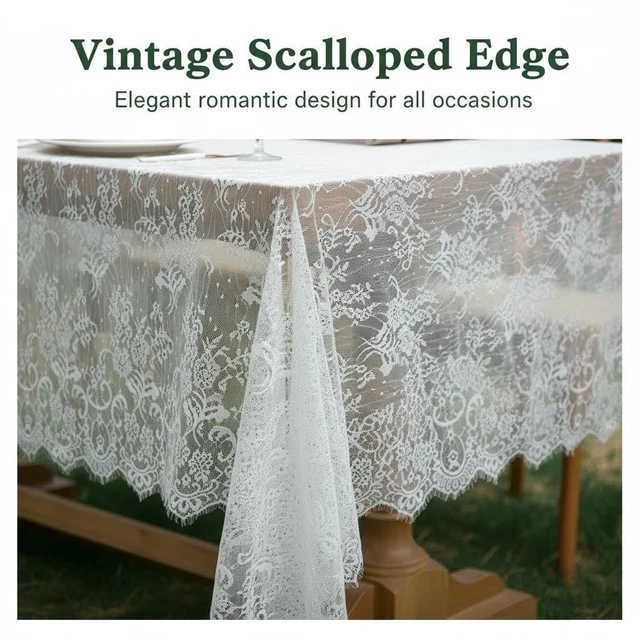 Alt view image 2 of 6 - White Lace Tablecloth, 120x60 Inch Rectangle Table Cloth, Vintage Embroidered Floral Lace Cover for Wedding Baby Shower Bridal Birthday Decor, French Rustic Farmhouse Kitchen Table Topper