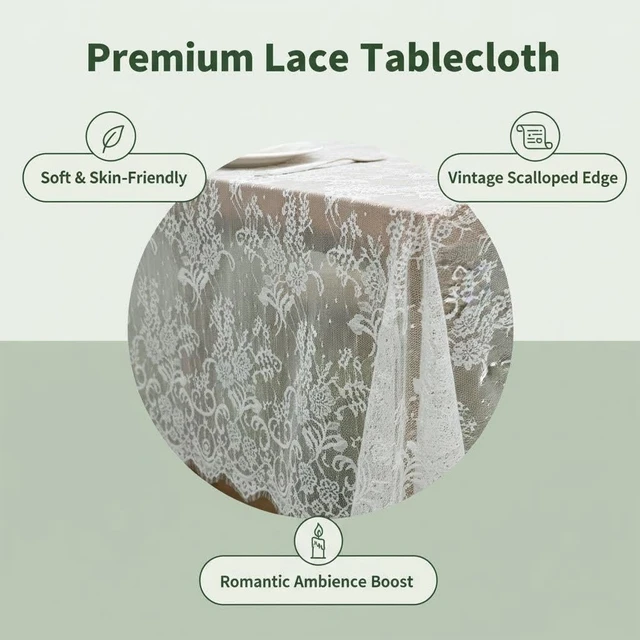 Alt view image 5 of 6 - White Lace Tablecloth, 120x60 Inch Rectangle Table Cloth, Vintage Embroidered Floral Lace Cover for Wedding Baby Shower Bridal Birthday Decor, French Rustic Farmhouse Kitchen Table Topper