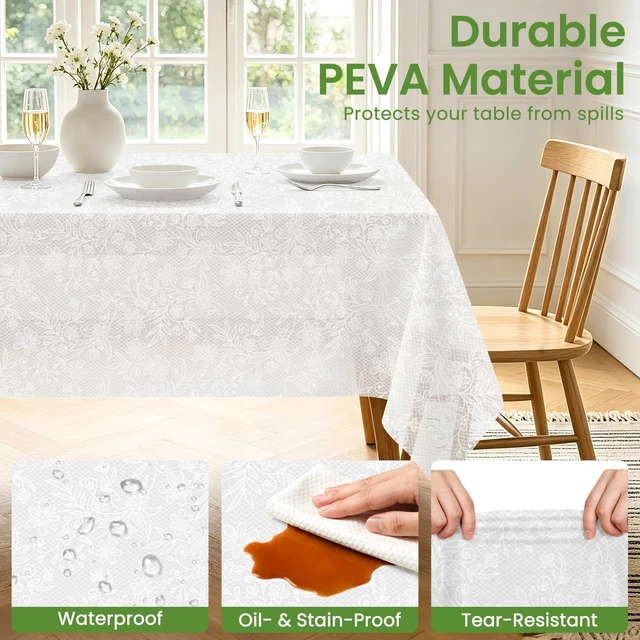 Alt view image 4 of 7 - 6 Pack Disposable Plastic Lace Tablecloth, 54 x 108 Inch | Rectangular White Table Cloth, Waterproof Table Cover for Birthday Party, Wedding, Baby Shower, and Outdoor Picnic