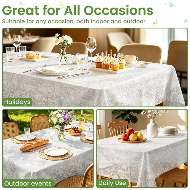 Alt view image 5 of 7 - 6 Pack Disposable Plastic Lace Tablecloth, 54 x 108 Inch | Rectangular White Table Cloth, Waterproof Table Cover for Birthday Party, Wedding, Baby Shower, and Outdoor Picnic