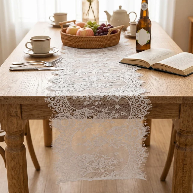 Alt view image 3 of 7 - 2 Pcs Lace Table Cloths, White Lace Tablecloth for Dining Room Table