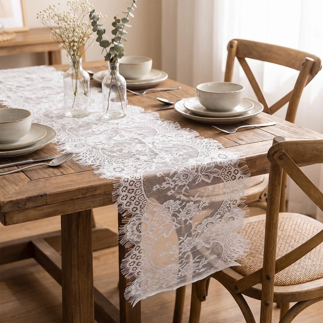 Alt view image 4 of 7 - 2 Pcs Lace Table Cloths, White Lace Tablecloth for Dining Room Table