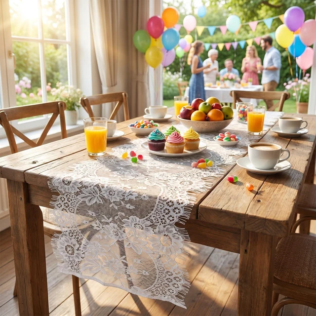 Alt view image 5 of 7 - 2 Pcs Lace Table Cloths, White Lace Tablecloth for Dining Room Table