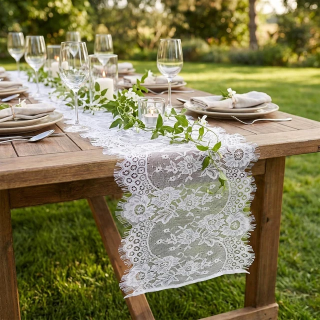 Alt view image 7 of 7 - 2 Pcs Lace Table Cloths, White Lace Tablecloth for Dining Room Table