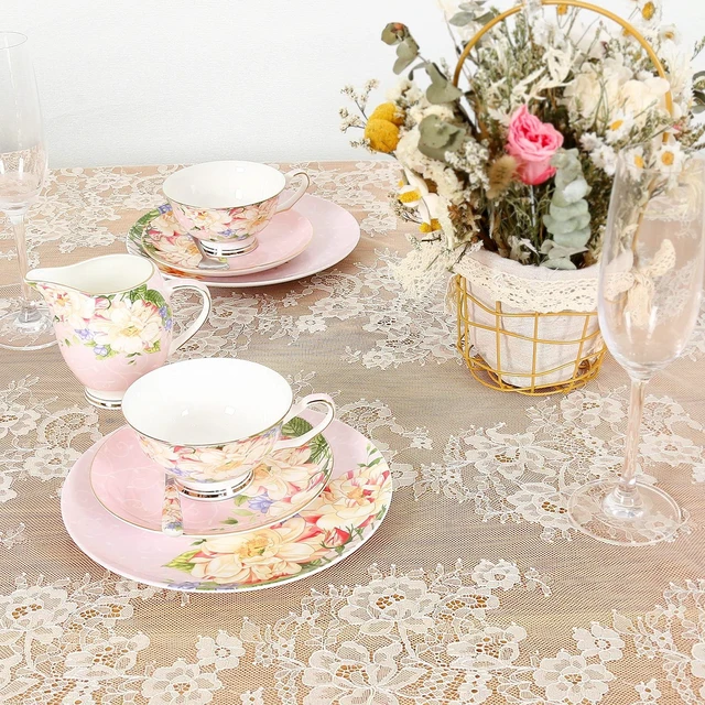 Alt view image 2 of 7 - Ivory Lace Tablecloth 60x120 Inches Classic Wedding Lace Tablecloths Overlay Party Table Cover for Bridal Shower Reception Table Decoration