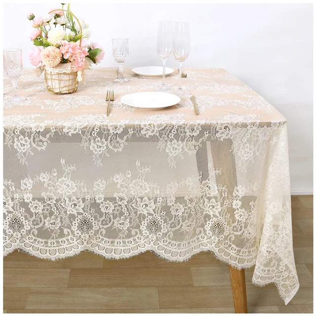 Main image of Ivory Lace Tablecloth 60x120 Inches Classic Wedding Lace Tablecloths Overlay Party Table Cover for Bridal Shower Reception Table Decoration