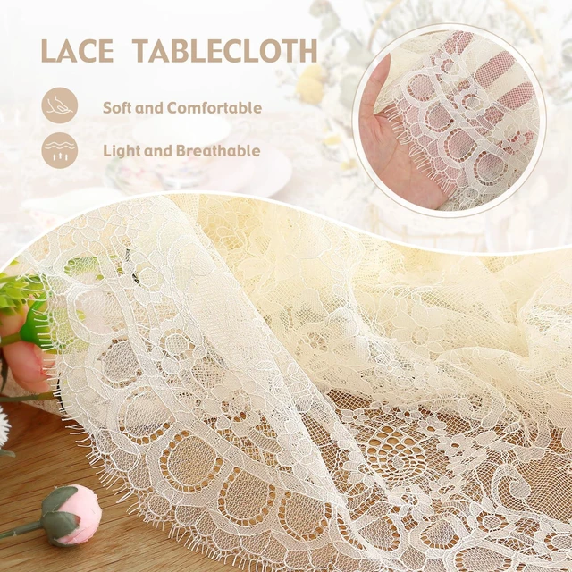 Alt view image 5 of 7 - Ivory Lace Tablecloth 60x120 Inches Classic Wedding Lace Tablecloths Overlay Party Table Cover for Bridal Shower Reception Table Decoration