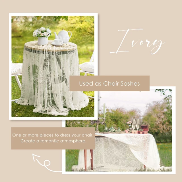 Alt view image 6 of 7 - Ivory Lace Tablecloth 60x120 Inches Classic Wedding Lace Tablecloths Overlay Party Table Cover for Bridal Shower Reception Table Decoration