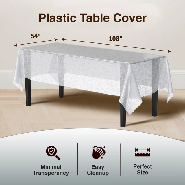 Alt view image 2 of 7 - Lace Table Cloth Rectangle Table Plastic 12-Pack Lace Tablecloth Rectangular 54" X 108" | Clear & White Floral Tablecloth Disposable | Wild Flower Party Decorations & Party Supplies