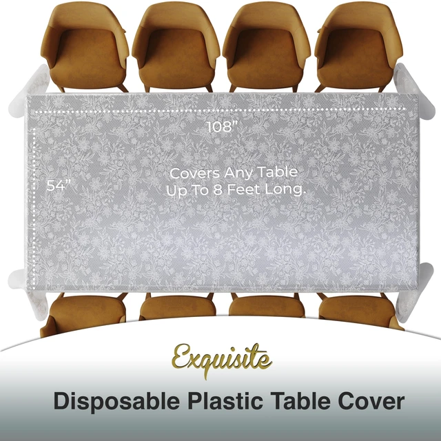 Alt view image 3 of 7 - Lace Table Cloth Rectangle Table Plastic 12-Pack Lace Tablecloth Rectangular 54" X 108" | Clear & White Floral Tablecloth Disposable | Wild Flower Party Decorations & Party Supplies