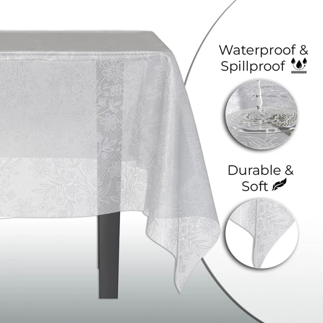 Alt view image 4 of 7 - Lace Table Cloth Rectangle Table Plastic 12-Pack Lace Tablecloth Rectangular 54" X 108" | Clear & White Floral Tablecloth Disposable | Wild Flower Party Decorations & Party Supplies