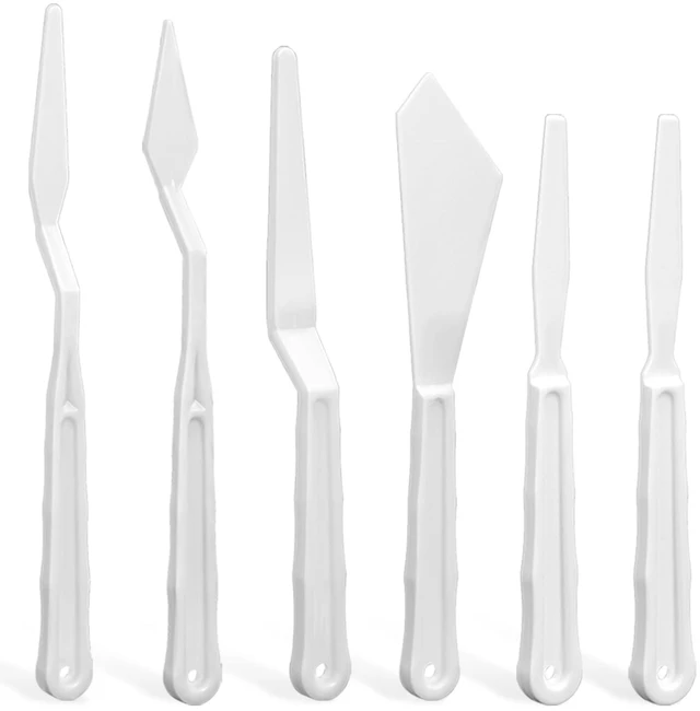 Main image of 6Pcs Plastic Spatula Palette Knives, Palette Knife Set Thin and Flexible Art Knife Tools Pallet Knife for Acrylic Paint Painting Knife Mixing,Spreading,Scratching,Layering Colors,Watercolor Painting