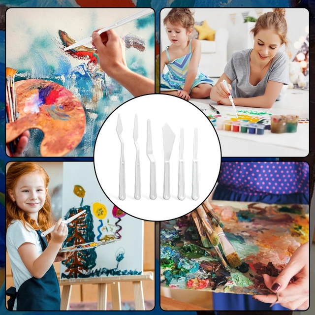 Alt view image 5 of 6 - 6Pcs Plastic Spatula Palette Knives, Palette Knife Set Thin and Flexible Art Knife Tools Pallet Knife for Acrylic Paint Painting Knife Mixing,Spreading,Scratching,Layering Colors,Watercolor Painting