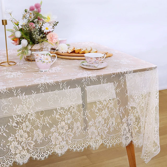 Main image of Rustic Ivory Wedding Tablecloths Lace Chic Rectangular | Tablecloths for Wedding Reception Farmhouse Table Decorations 60x120 inch
