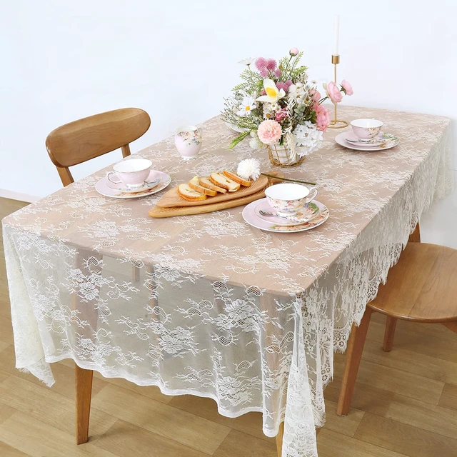 Alt view image 2 of 7 - Rustic Ivory Wedding Tablecloths Lace Chic Rectangular | Tablecloths for Wedding Reception Farmhouse Table Decorations 60x120 inch