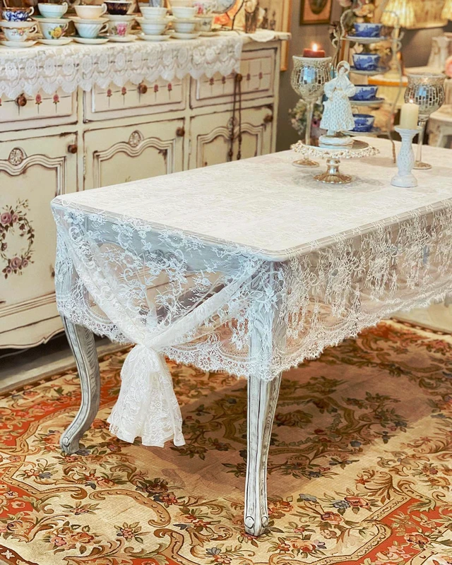 Alt view image 4 of 7 - Rustic Ivory Wedding Tablecloths Lace Chic Rectangular | Tablecloths for Wedding Reception Farmhouse Table Decorations 60x120 inch