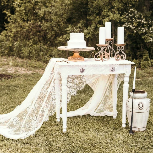 Alt view image 5 of 7 - Rustic Ivory Wedding Tablecloths Lace Chic Rectangular | Tablecloths for Wedding Reception Farmhouse Table Decorations 60x120 inch