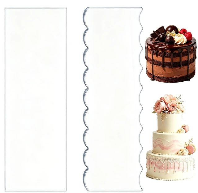 Main image of 2Pc Clear Acrylic Cake Scraper, Cakes Icing Smoother Comb for Baking Butter | Works as cake smoother and comb tool, great for smoothing buttercream and creating textured finishes