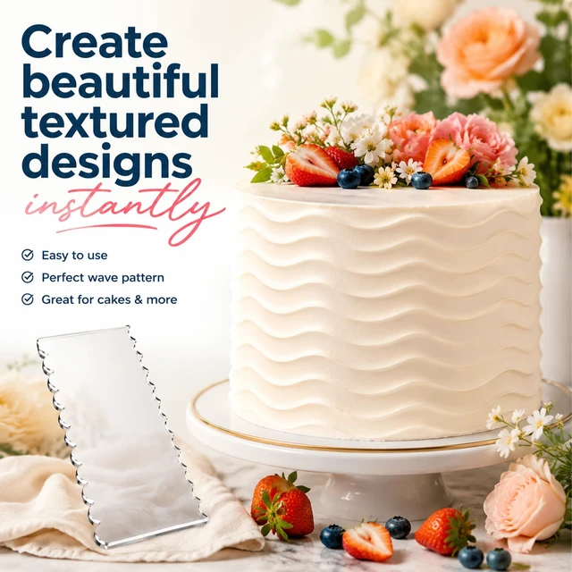 Alt view image 2 of 7 - 2Pc Clear Acrylic Cake Scraper, Cakes Icing Smoother Comb for Baking Butter | Works as cake smoother and comb tool, great for smoothing buttercream and creating textured finishes