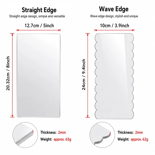 Alt view image 4 of 7 - 2Pc Clear Acrylic Cake Scraper, Cakes Icing Smoother Comb for Baking Butter | Works as cake smoother and comb tool, great for smoothing buttercream and creating textured finishes