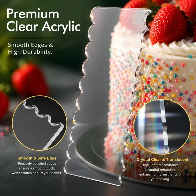 Alt view image 6 of 7 - 2Pc Clear Acrylic Cake Scraper, Cakes Icing Smoother Comb for Baking Butter | Works as cake smoother and comb tool, great for smoothing buttercream and creating textured finishes