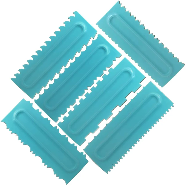 Alt view image 2 of 7 - Cake Scraper Polisher Set of 6 Pack Decorating Comb and Icing Smoother Mousse Butter Cream Cake Edge Tools, Plastic Sawtooth 12 Design Textures-Blue