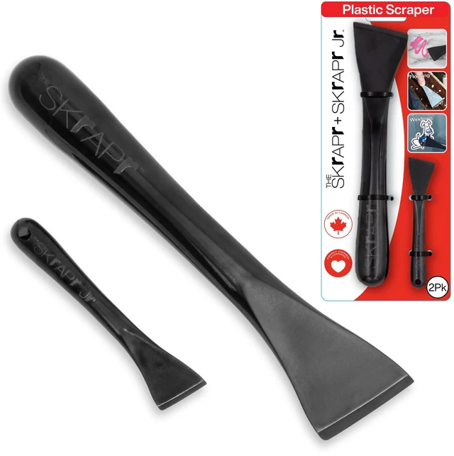 Main image of Plastic Scraper Tool, 2 Pack, Non-Scratch, 1.7 Inch Wide Blade | Long Ergonomic Handle, Heat Resistant (460F), Dishwasher Safe - Clean Ovens, Countertops, Hard Floors, Walls, and Windows