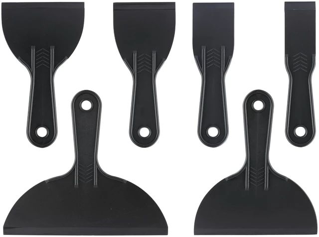 Main image of 6 Pack Plastic Putty Knife, Non Scratch Scraper Tool for Spackling Paint | Flexible, No-Slip Grip, Easy Cleaning, Rust-Free, Lightweight, 1.5" 2" 3" 4" 6" and 8"