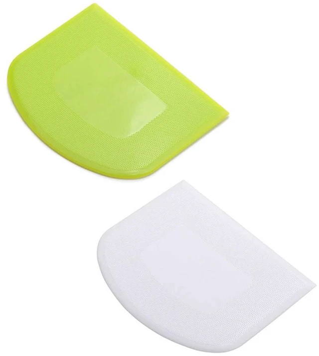 Main image of 2 Pieces Dough Scraper Bowl Scraper Food-safe Plastic Dough Cutter Flexible Plastic Scraper Practical Bench Scraper Multipurpose Food Scrappers for Bread Dough Cake Fondant Icing, White, Green