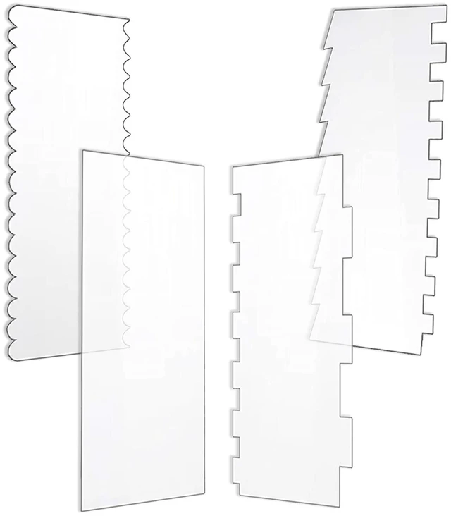 Main image of 4 Pcs Cake Scraper Set Acrylic Cake Decorating Supplies Large Transparent Cake Smoother for Icing Perfect for Butter Cream Frosting with 7 Different Shapes Durable