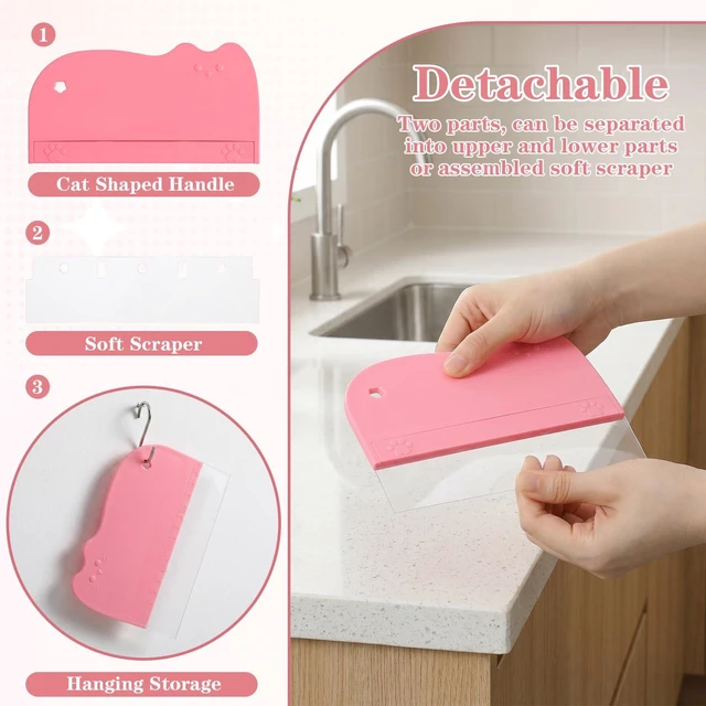 Alt view image 3 of 7 - 12Pcs Cake Scraper Smoother Scraper Set, Alisador de Acetato Para Pasteles - 2 Pink ABS+PVC Scrapers with 10 Transparent Blades for Baking and Decorating