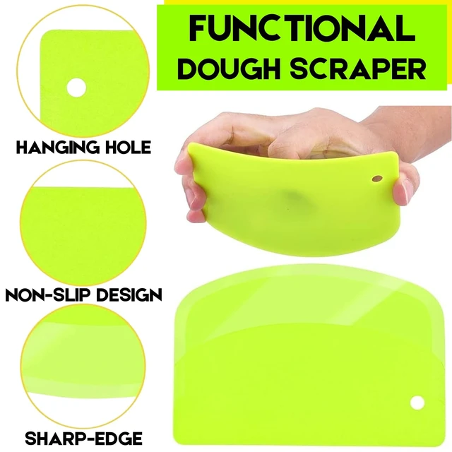 Alt view image 3 of 7 - Hard Bench Scraper Dough Scraper - 5.31x3.64'' BPA Free PP Plastic Pastry Bread Baking Making Tools, Cake Bowl Pastry Baking Supplies Cake Dough Fondant Icing Smoother, Green+Pink+White