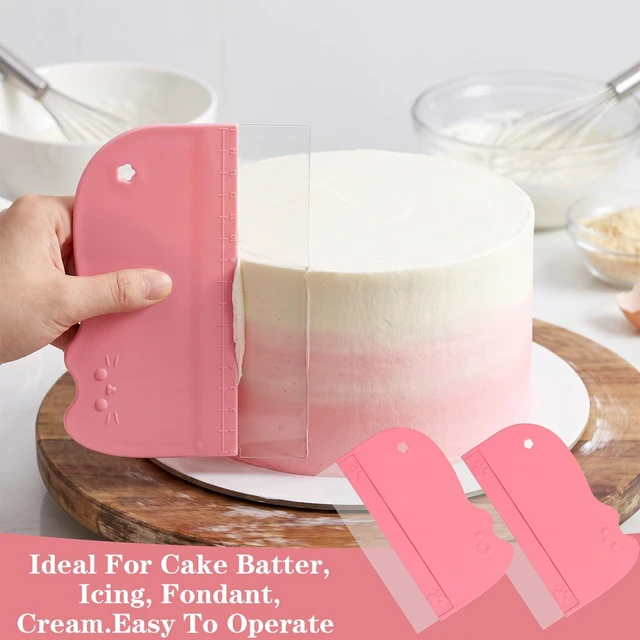 Alt view image 4 of 7 - 12Pcs Cake Scraper Smoother Scraper Set, Alisador de Acetato Para Pasteles - 2 Pink ABS+PVC Scrapers with 10 Transparent Blades for Baking and Decorating