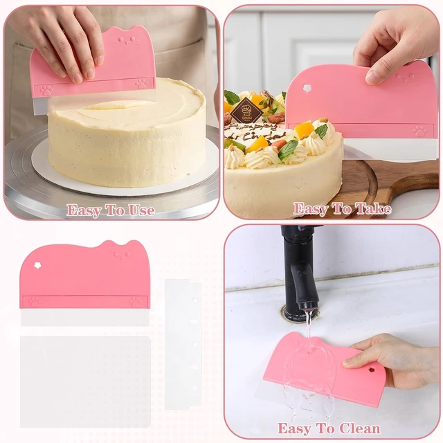 Alt view image 7 of 7 - 12Pcs Cake Scraper Smoother Scraper Set, Alisador de Acetato Para Pasteles - 2 Pink ABS+PVC Scrapers with 10 Transparent Blades for Baking and Decorating
