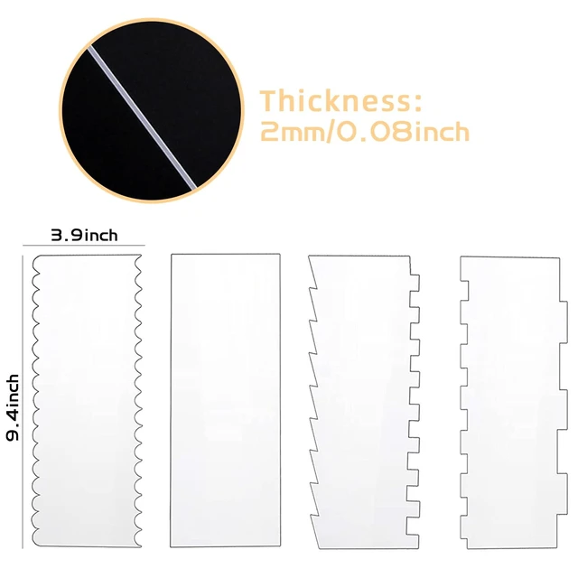 Alt view image 2 of 7 - 4 Pcs Cake Scraper Set Acrylic Cake Decorating Supplies Large Transparent Cake Smoother for Icing Perfect for Butter Cream Frosting with 7 Different Shapes Durable