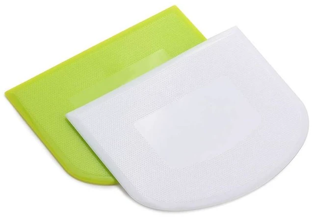 Alt view image 2 of 7 - 2 Pieces Dough Scraper Bowl Scraper Food-safe Plastic Dough Cutter Flexible Plastic Scraper Practical Bench Scraper Multipurpose Food Scrappers for Bread Dough Cake Fondant Icing, White, Green