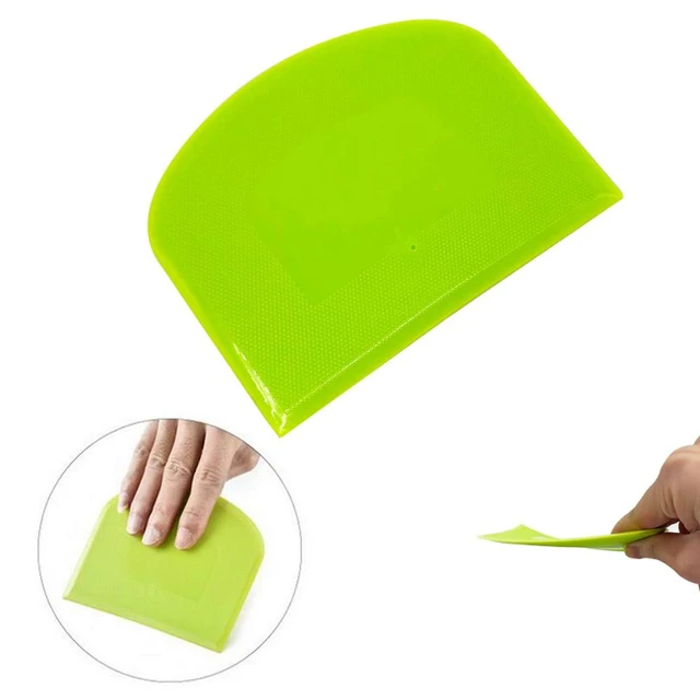 Alt view image 4 of 7 - 2 Pieces Dough Scraper Bowl Scraper Food-safe Plastic Dough Cutter Flexible Plastic Scraper Practical Bench Scraper Multipurpose Food Scrappers for Bread Dough Cake Fondant Icing, White, Green