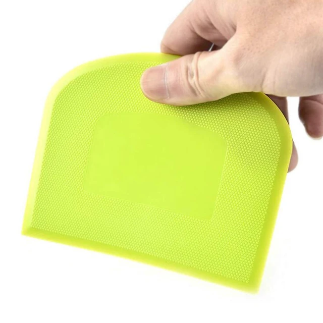 Alt view image 5 of 7 - 2 Pieces Dough Scraper Bowl Scraper Food-safe Plastic Dough Cutter Flexible Plastic Scraper Practical Bench Scraper Multipurpose Food Scrappers for Bread Dough Cake Fondant Icing, White, Green