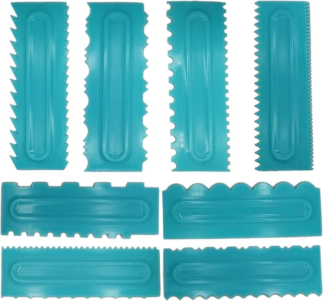 Alt view image 2 of 7 - Cake Scraper set of 8 Pack Cake Edge Tools -16 Design Textures-Blue | Decorating Icing Smoother Comb,Plastic Sawtooth Decorating Mousse Butter Cream Polisher