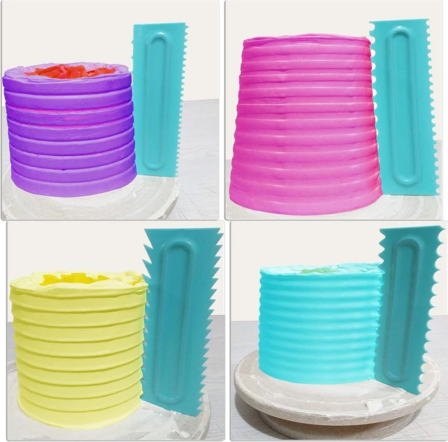 Alt view image 3 of 7 - Cake Scraper set of 8 Pack Cake Edge Tools -16 Design Textures-Blue | Decorating Icing Smoother Comb,Plastic Sawtooth Decorating Mousse Butter Cream Polisher
